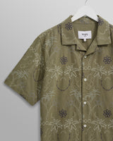 wax london Didcot - Khaki Hawaiian Embroidered Short-Sleeve Shirt