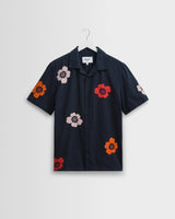 wax london men's Didcot - Navy Floral Applique Short-Sleeve Shirt