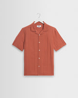 wax london men's Didcot - Rust Double-Weave Seersucker Short-Sleeve Shirt
