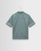 wax london men's Didcot - Sea Green And Ecru Embroidered Short-Sleeve Shirt