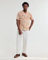 wax london men's Didcot - Tan And Beige Floral Viscose Short-Sleeve Shirt