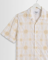 wax london men's Didcot - White Corded Lace Short-Sleeve Shirt