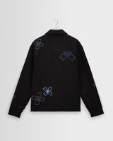 wax london men's Eldon - Black Floral Embroidered Cotton Twill Jacket