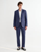 wax london men's Fintry - Mid Blue Linen Single-Breasted Blazer