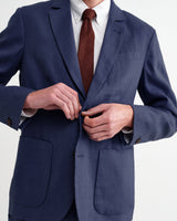 wax london men's Fintry - Mid Blue Linen Single-Breasted Blazer
