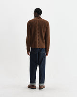 wax london men's Friar - Brown Brush Cable Knit Zip Cardigan