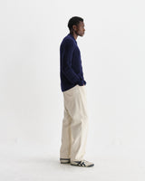 wax london men's Friar - Navy Brush Cable Knit Zip Cardigan