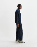 wax london men's Halcomb - Navy Herringbone Cotton Applique Shirt