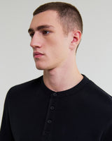 wax london men's Halton - Black Waffle Long-Sleeve Henley T-Shirt