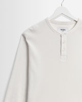 wax london men's Halton - Ecru Waffle Long-Sleeve Henley T-Shirt
