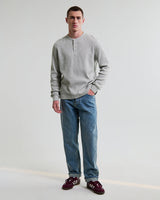 wax london men's Halton - Grey Waffle Long-Sleeve Henley T-Shirt