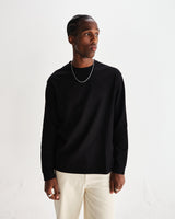 wax london men's Hayden - Black Textured Organic Cotton Long Sleeve T-Shirt