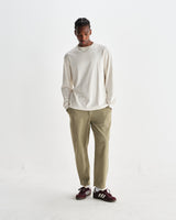 wax london men's Hayden - Ecru Textured Organic Cotton Long Sleeve T-Shirt