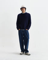 wax london men's Hyatt - Navy Brush Cable Knit Crewneck Jumper