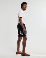 wax london men's Kurt - Black And Beige Abstract Applique Shorts