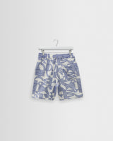 wax london men's Kurt - Ecru And Blue Geometric Embroidered Shorts