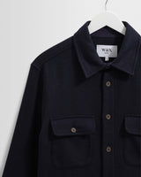 wax london men's Lomond - Navy Heavy Wool Overshirt