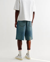 wax london men's Luca - Vintage Blue Organic Cotton Denim Shorts