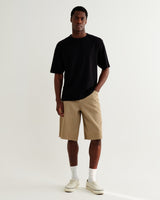 wax london men's Luca - Washed Beige Organic Cotton Denim Shorts