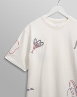 wax london men's Milton - Ecru Embroidered Organic Cotton T-Shirt