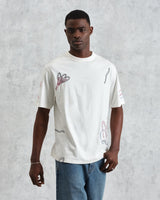 wax london men's Milton - Ecru Embroidered Organic Cotton T-Shirt
