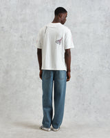 wax london men's Milton - Ecru Embroidered Organic Cotton T-Shirt