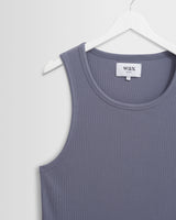 wax london men's Montague - Blue Ribbed Organic Cotton Vest