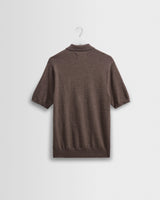 wax london men's Naples - Brown Marl Worsted Wool Knitted Polo