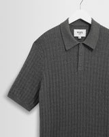 wax london men's Naples - Grey Marl Diamond Stripe Knitted Polo