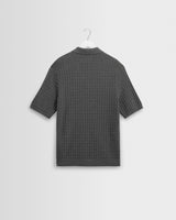 wax london men's Naples - Grey Marl Diamond Stripe Knitted Polo