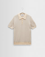 wax london men's Naples - Natural Mini Geometric Knitted Polo