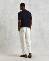 wax london men's Naples - Navy Diamond Stripe Knitted Polo
