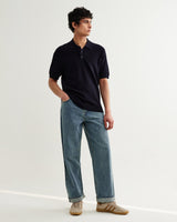 wax london men's Naples - Navy Retro Diamond Knitted Polo