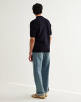 wax london men's Naples - Navy Retro Diamond Knitted Polo