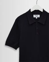 wax london men's Naples - Navy Retro Diamond Knitted Polo