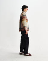 wax london men's Nolan - Natural And Multicolour Check Wool Overshirt