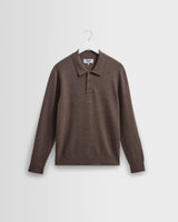 wax london men's Oban - Brown Marl Worsted Wool Knitted Polo