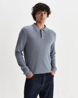 wax london men's Oban - Grey Blue Diamond Stripe Knitted Polo
