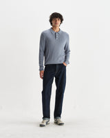 wax london men's Oban - Grey Blue Diamond Stripe Knitted Polo