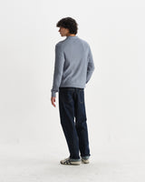 wax london men's Oban - Grey Blue Diamond Stripe Knitted Polo