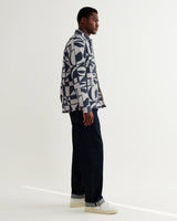 wax london men's Otto - Blue And Ecru Quilted Jacquard Overshirt