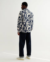 wax london men's Otto - Blue And Ecru Quilted Jacquard Overshirt