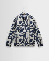wax london men's Otto - Blue And Ecru Quilted Jacquard Overshirt