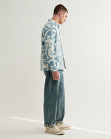 wax london men's Otto - Light Blue And Ecru Quilted Jacquard Overshirt