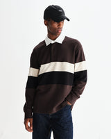 wax london men's Rowhill - Brown And Black Panelled Loopback Rugby Shirt