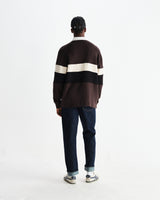 wax london men's Rowhill - Brown And Black Panelled Loopback Rugby Shirt