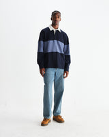 wax london men's Rowhill - Navy And Blue Panelled Loopback Rugby Shirt