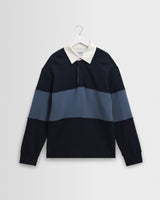wax london men's Rowhill - Navy And Blue Panelled Loopback Rugby Shirt