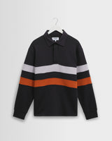 wax london men's Rowhill - Navy Stripe Panelled Loopback Rugby Shirt