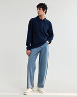 wax london men's Shore - Navy Textured Long-Sleeve Polo Shirt